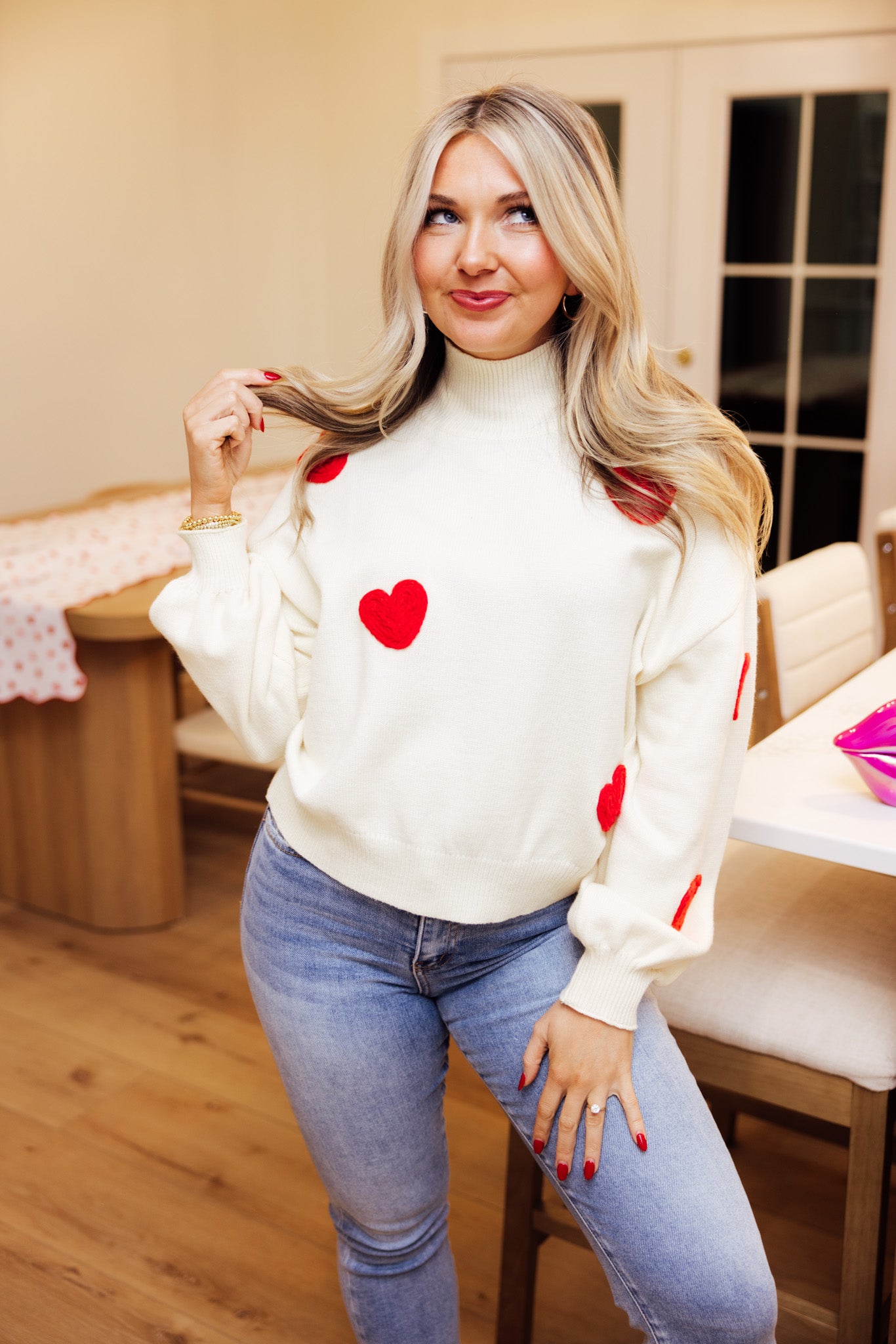 Cream 3D Heart Sweater