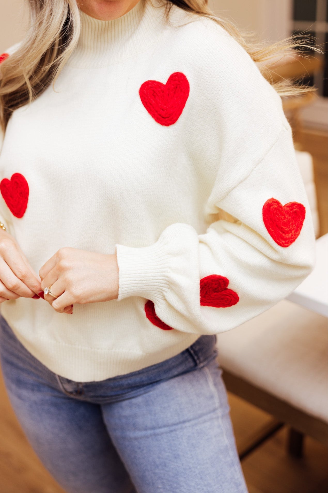 Cream 3D Heart Sweater