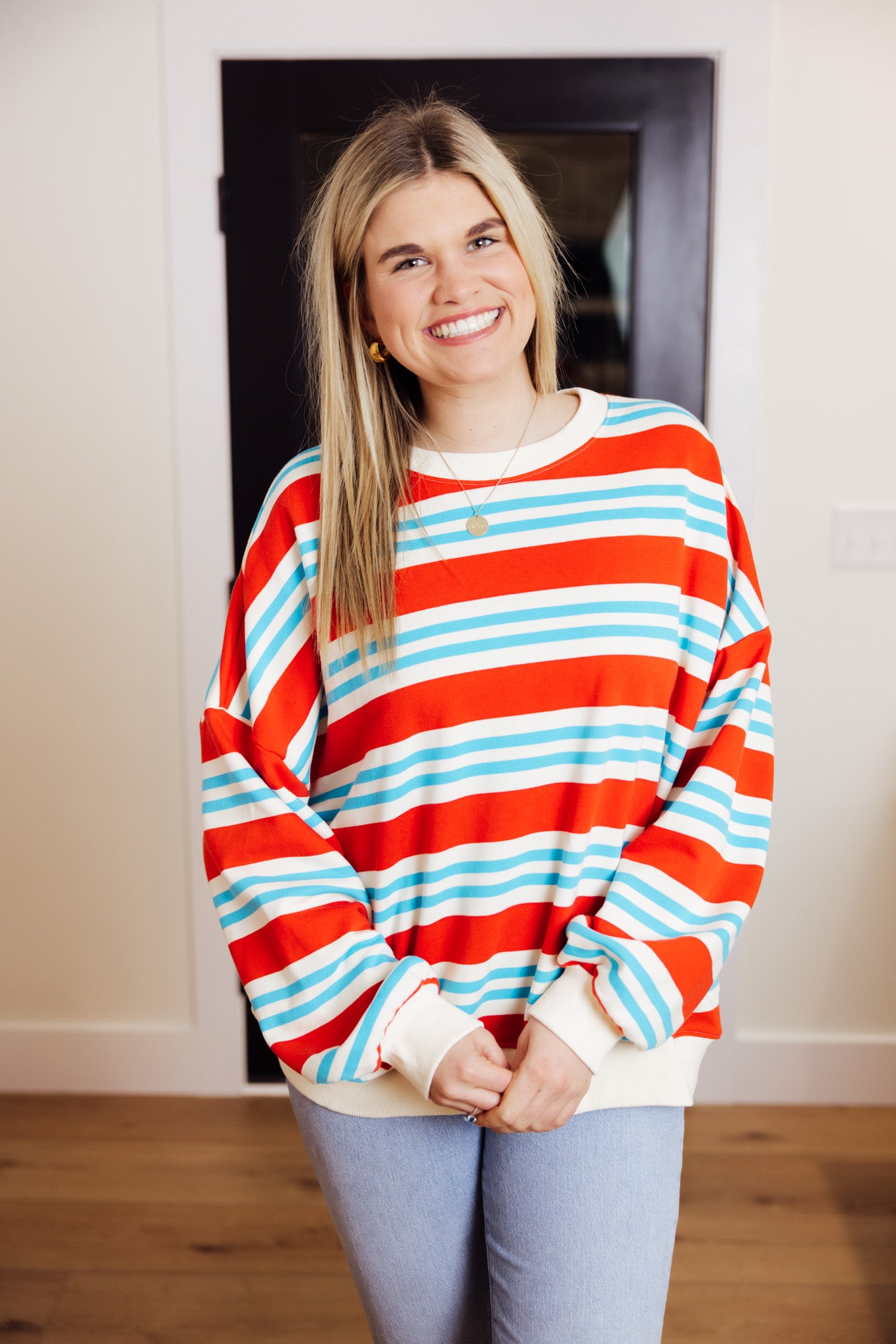 Striped OS Sweatshirt Top