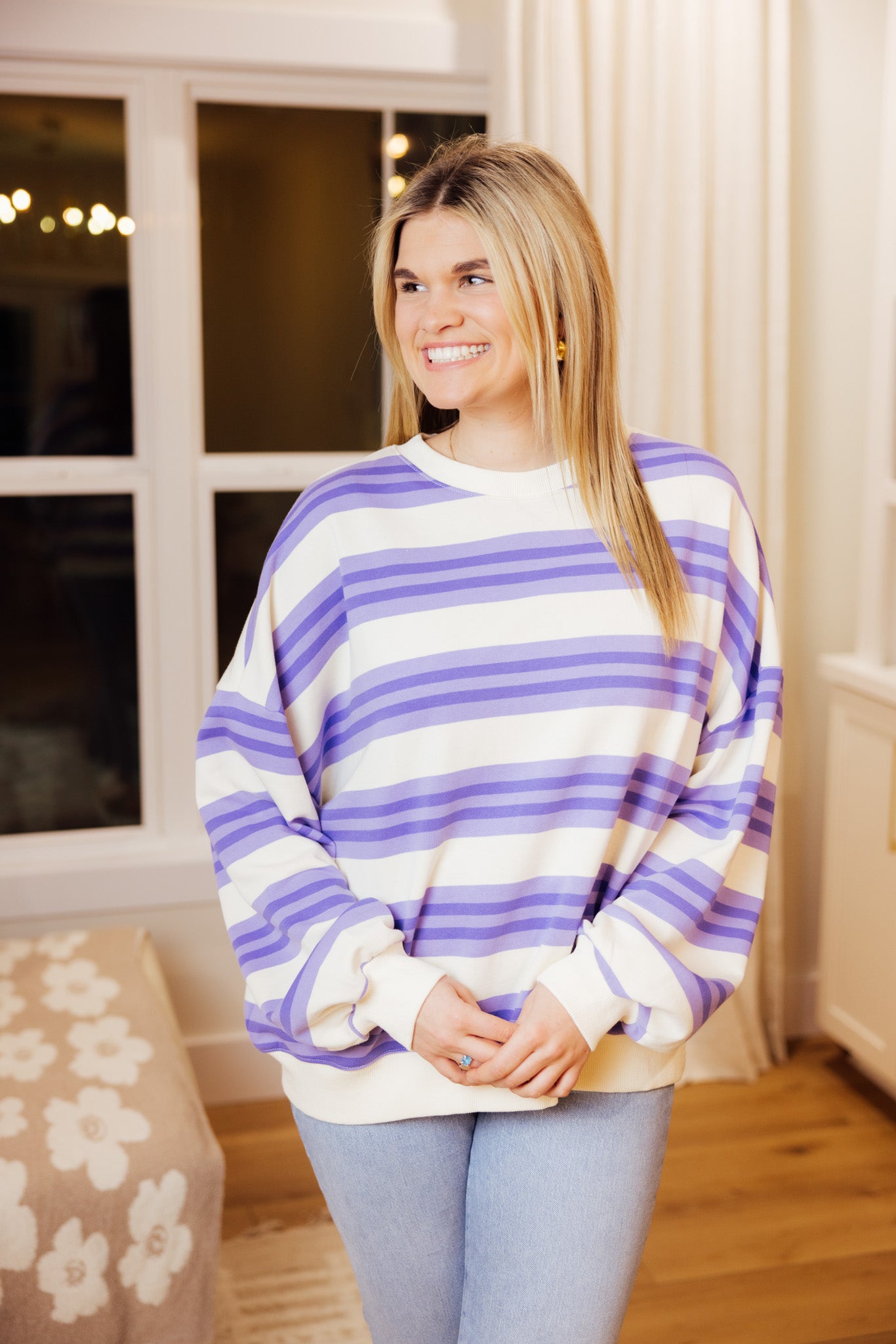 Striped OS Sweatshirt Top