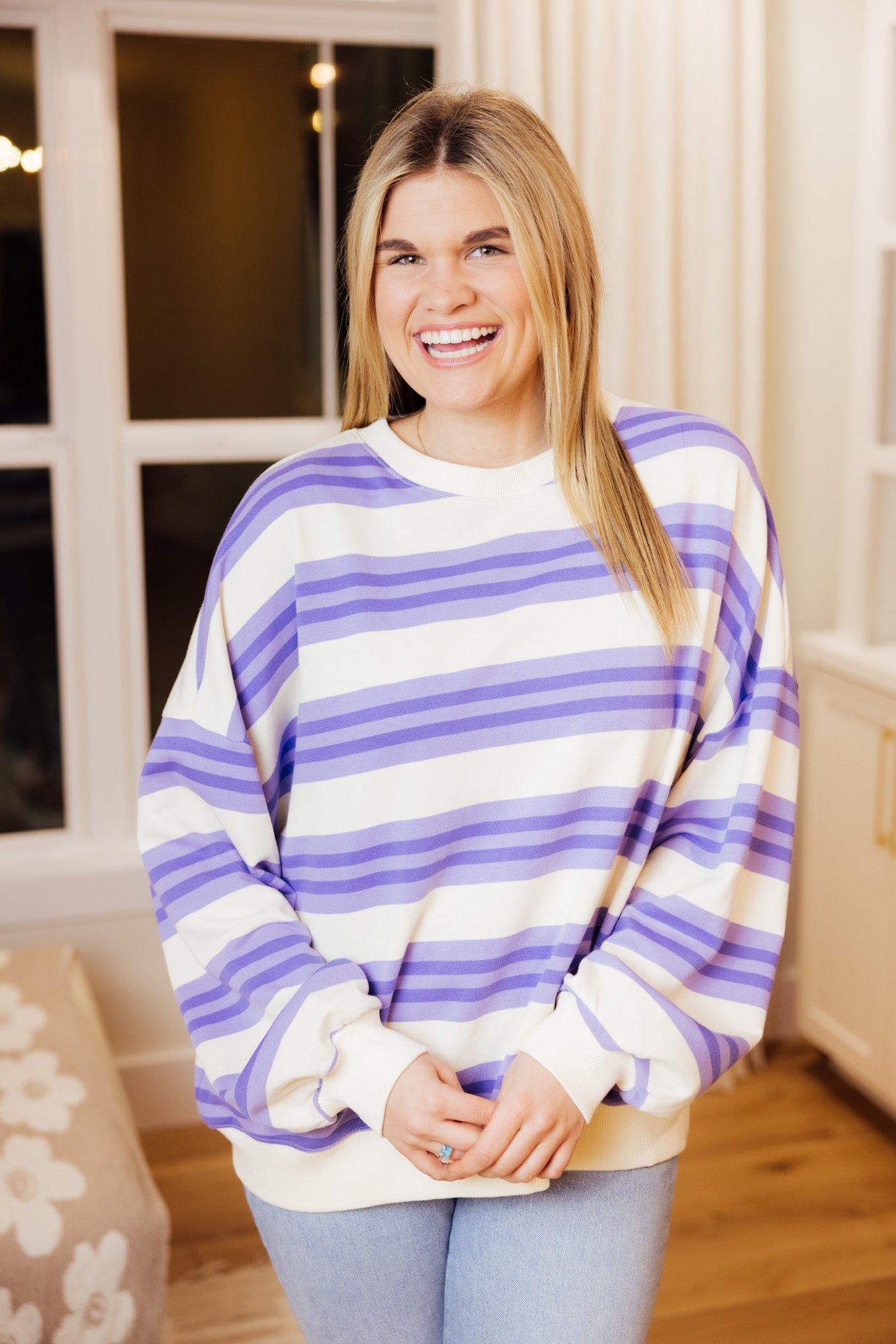 Striped OS Sweatshirt Top