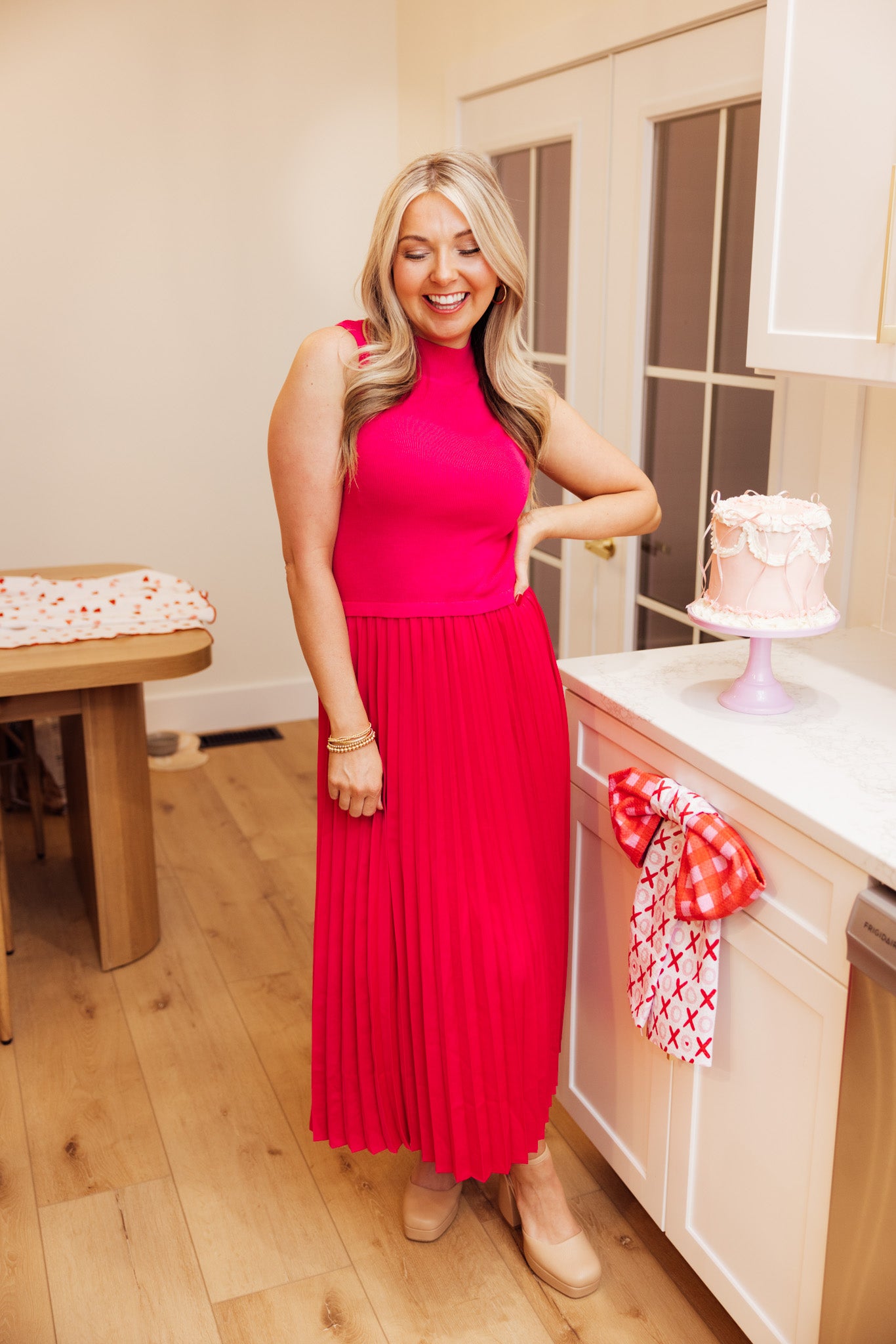 Pink Pleated Maxi Dress