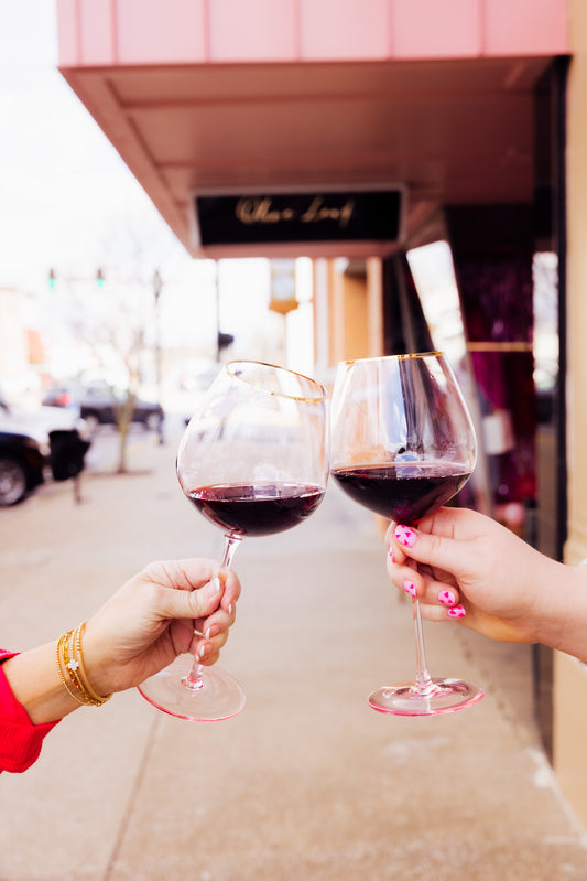 Rose Gold Rimmed Stemmed Wine Glasses