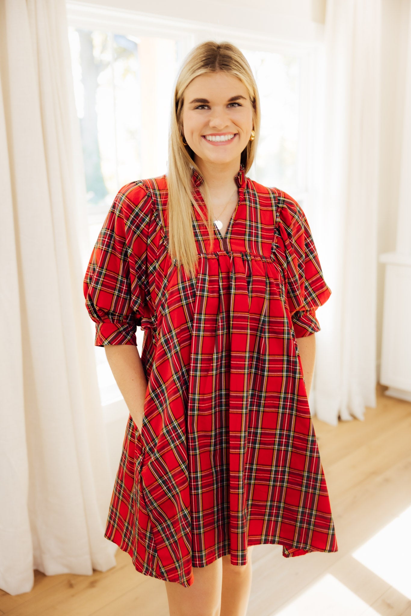 Tartan Puff Sleeve Dress