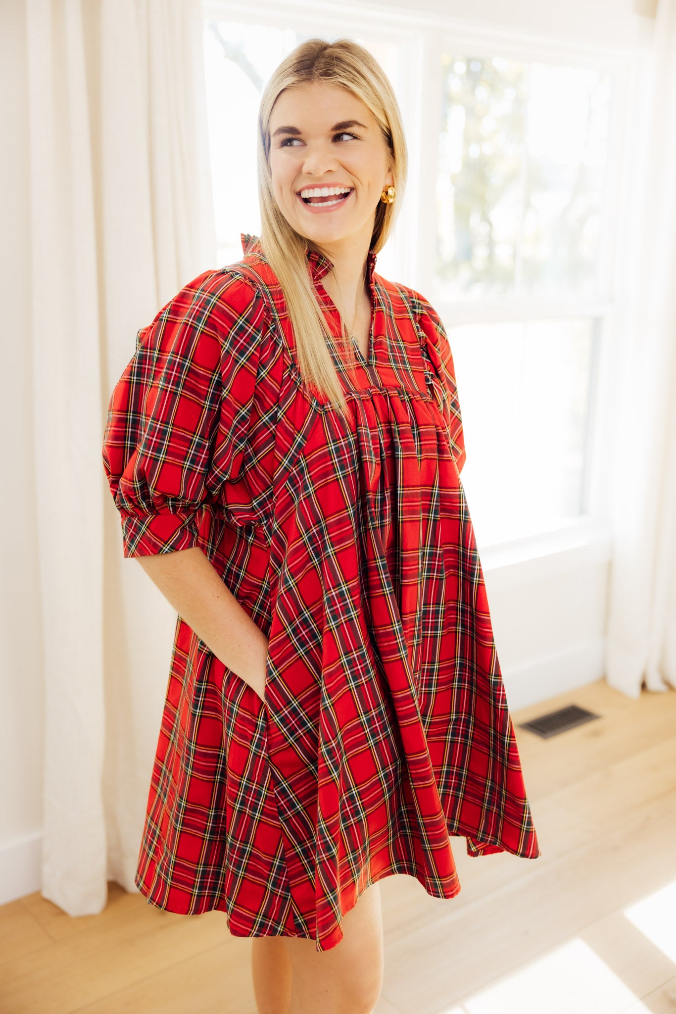 Tartan Puff Sleeve Dress