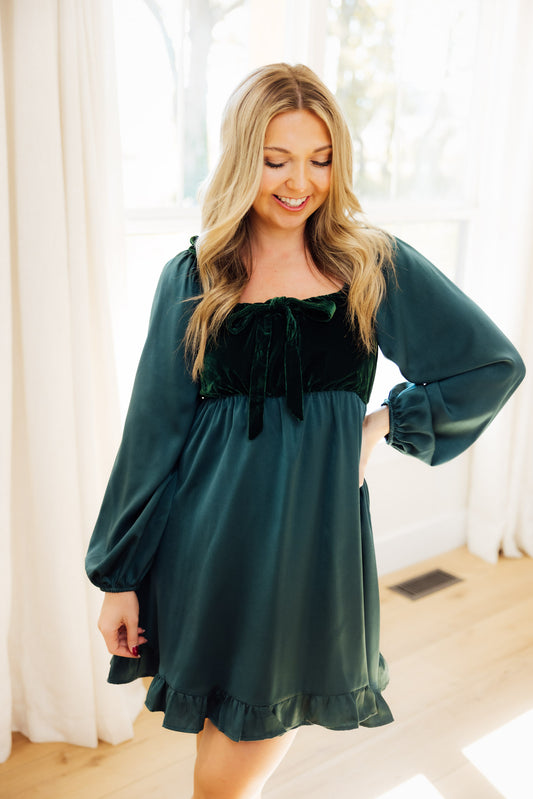 Green Velvet Satin Mini Dress