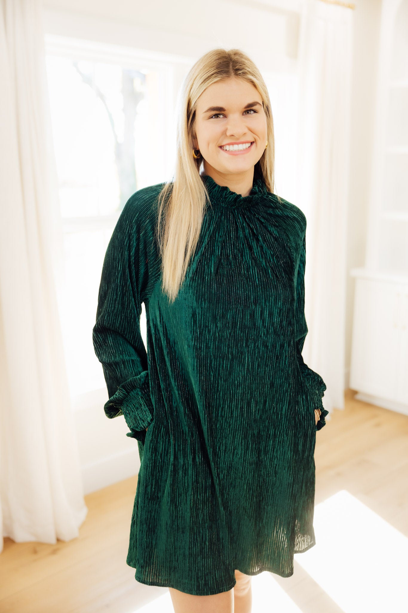 Green Velvet Bow Tie Dress