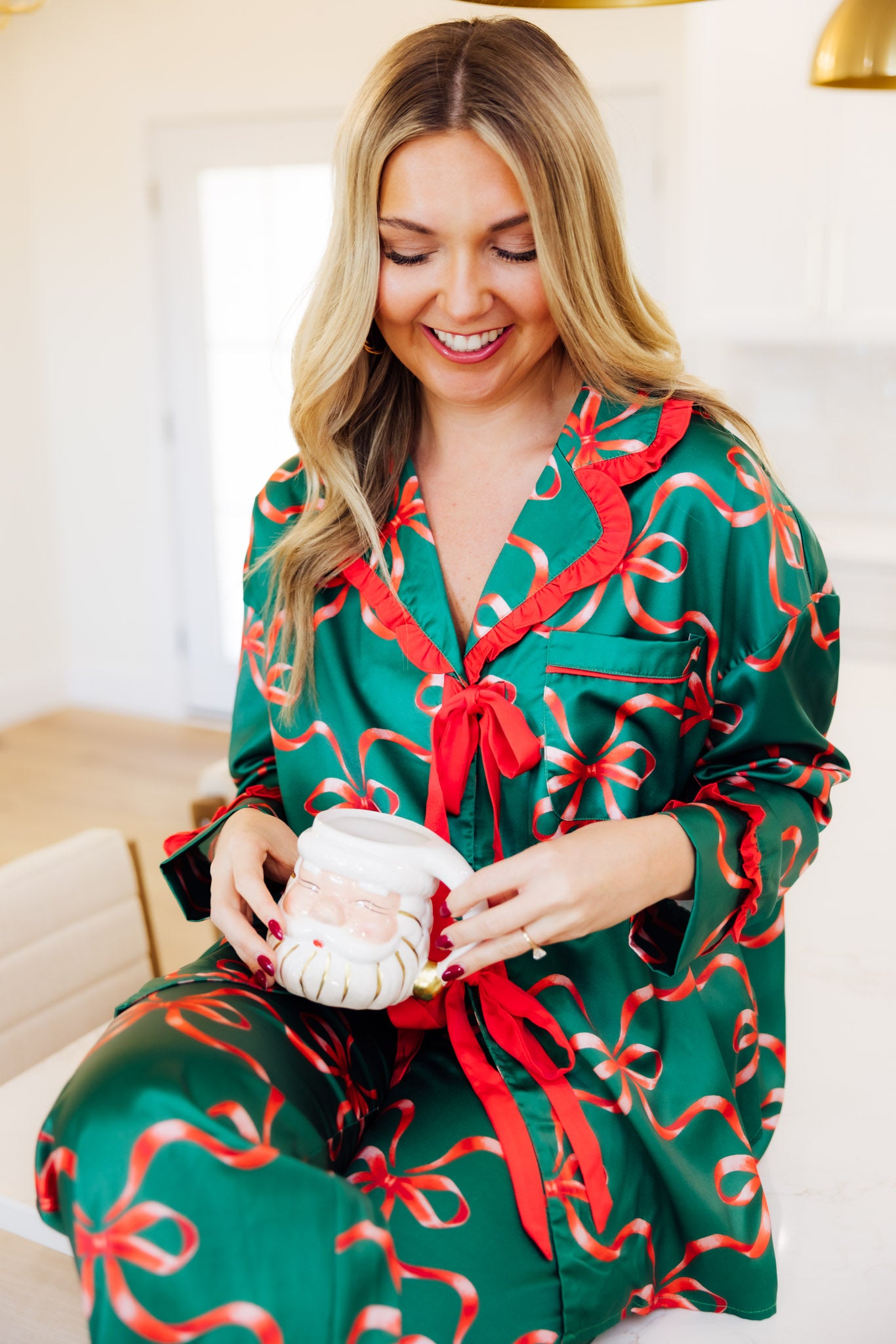 Green Bow Christmas Pajama Set