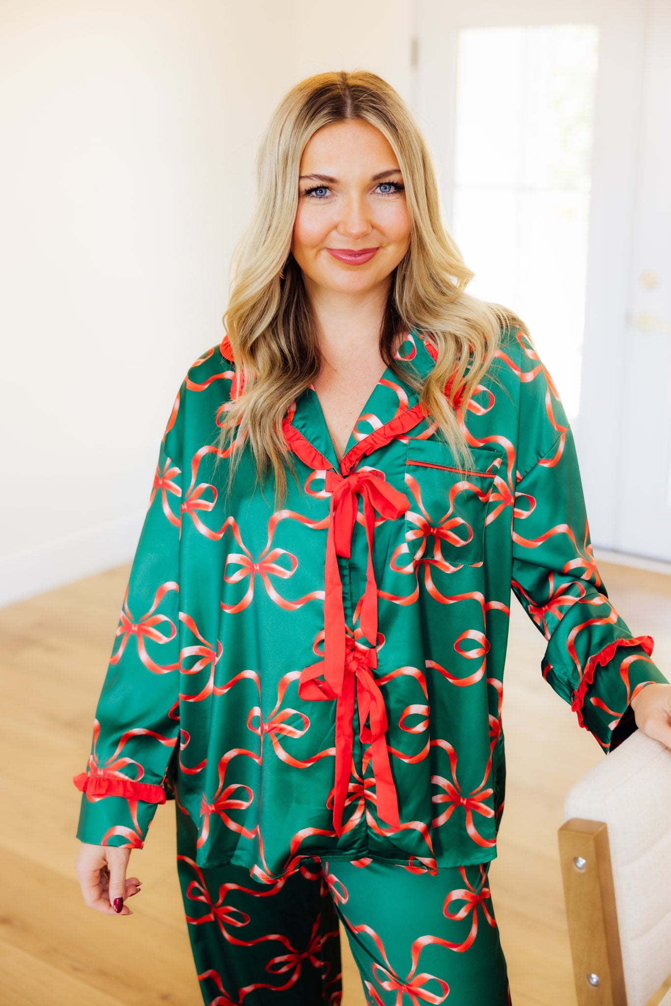 Green Bow Christmas Pajama Set