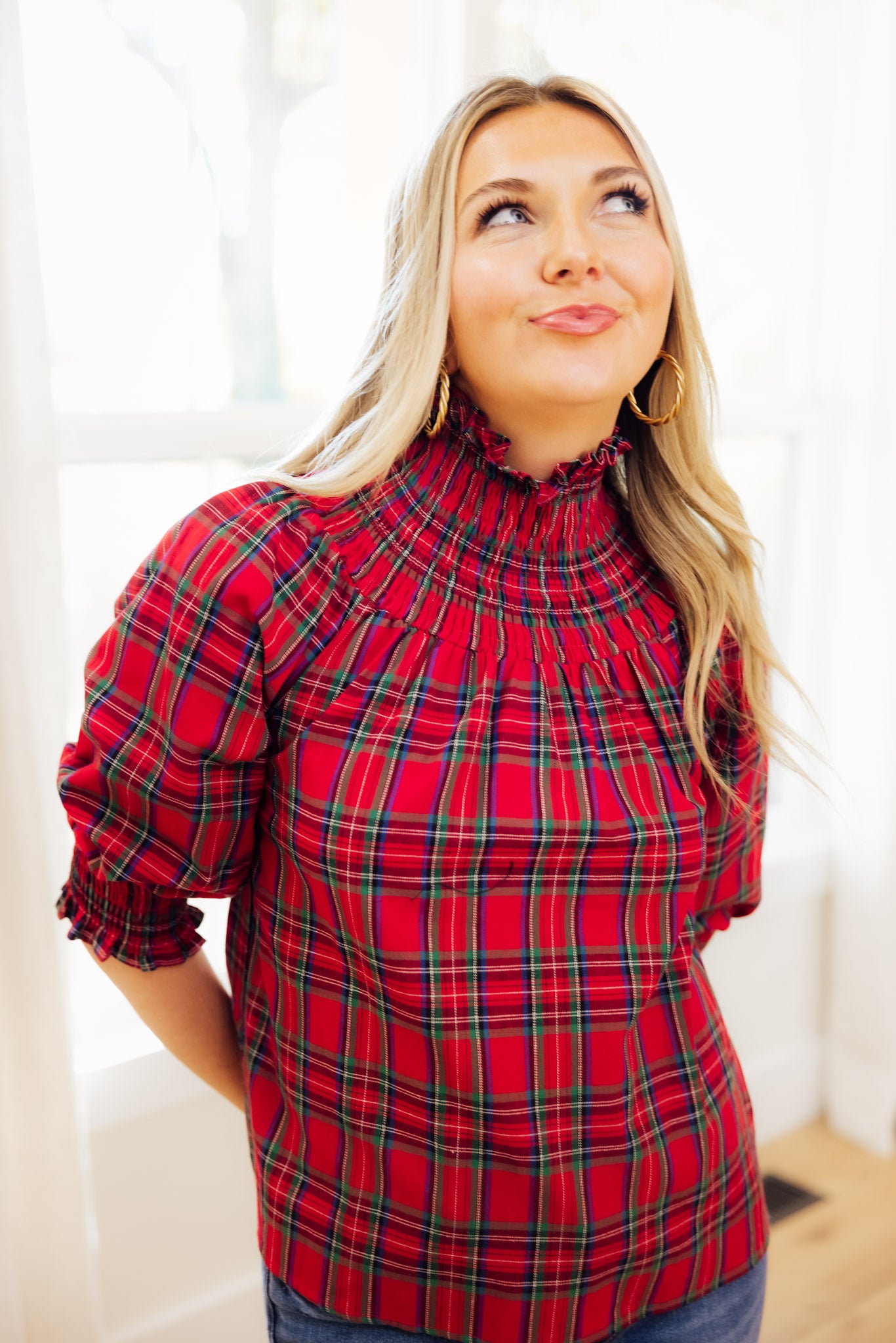 Jace Plaid Smocked Top