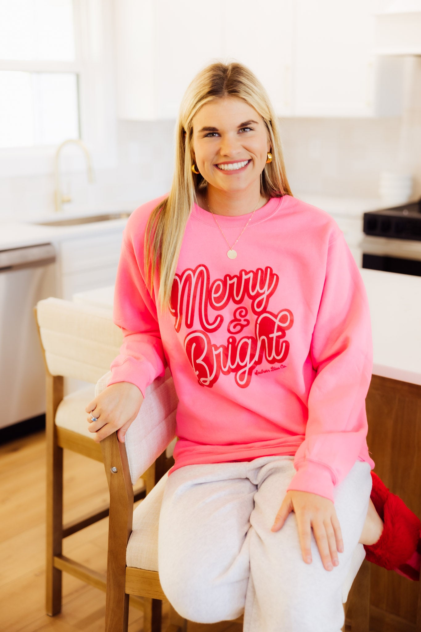 Merry & Bright Pink Crewneck