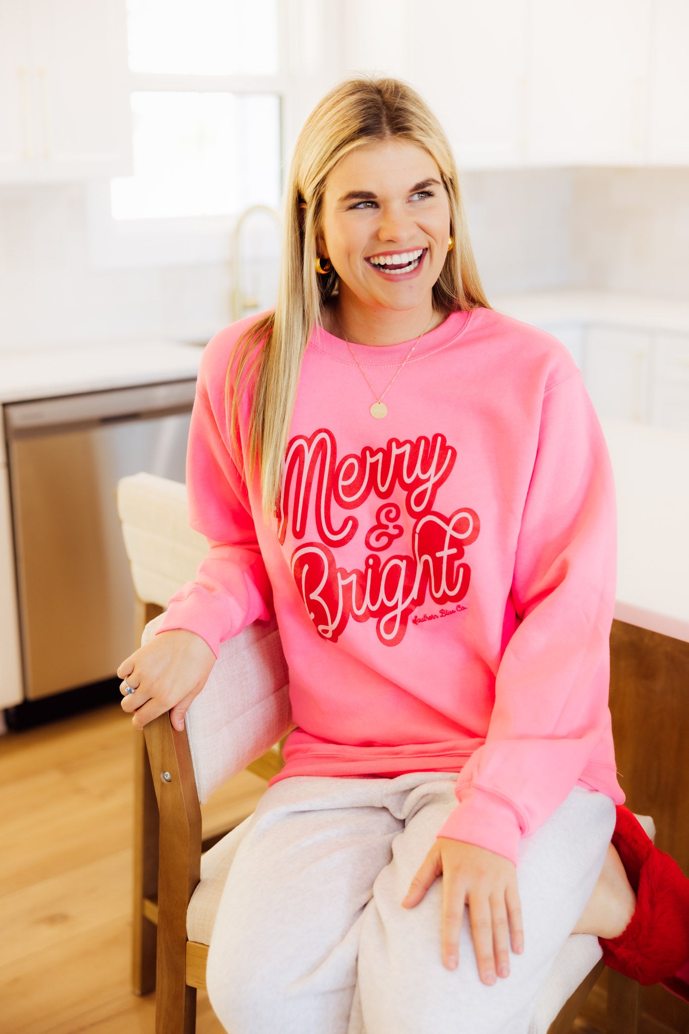 Merry & Bright Pink Crewneck