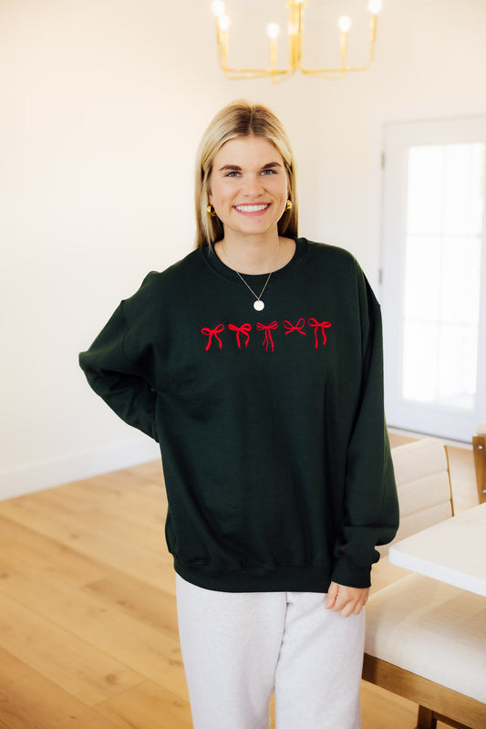 Christmas Embroidered Bow Sweatshirt