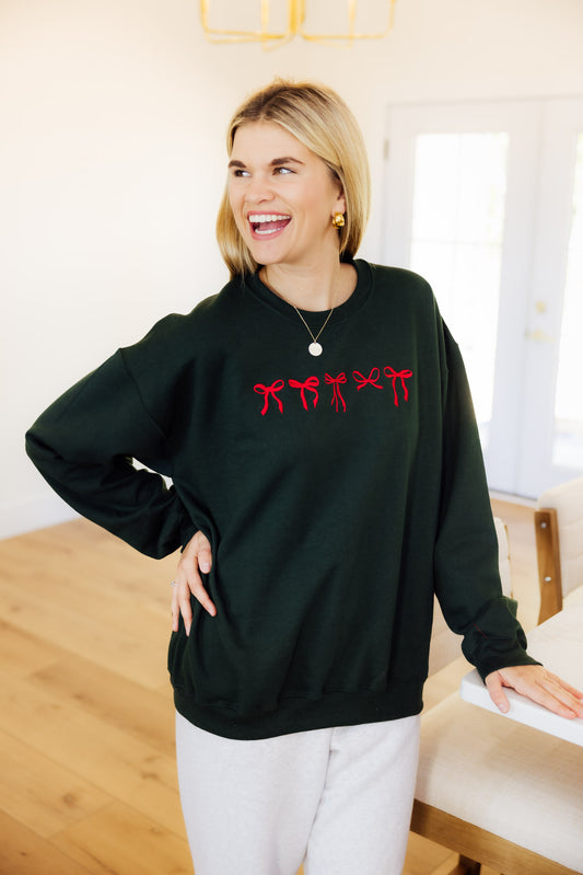 Christmas Embroidered Bow Sweatshirt