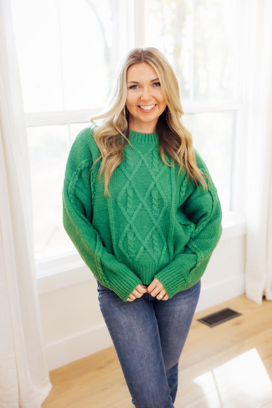 Green Braided Cable Sweater