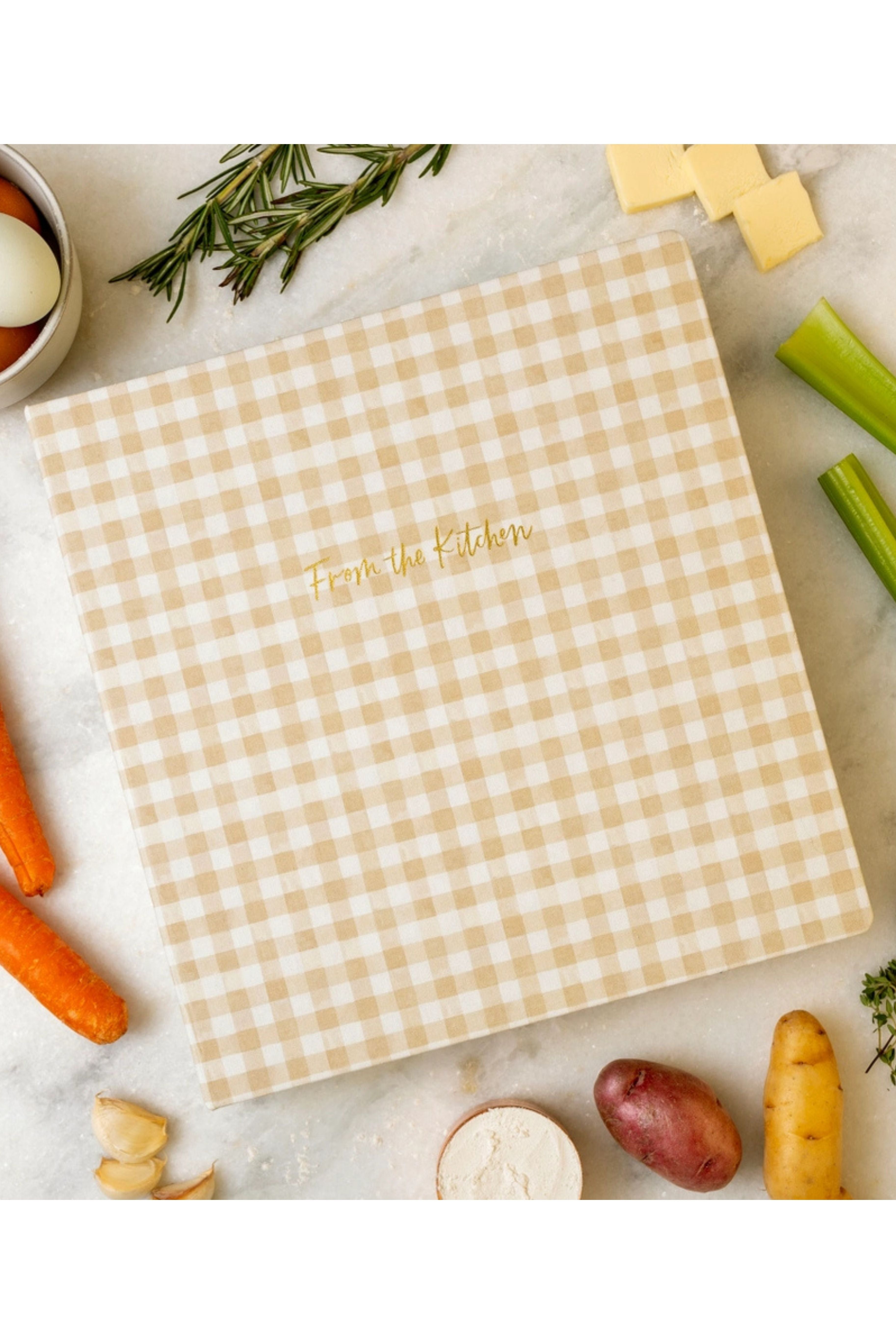 Beige Gingham Large Recipe Binder