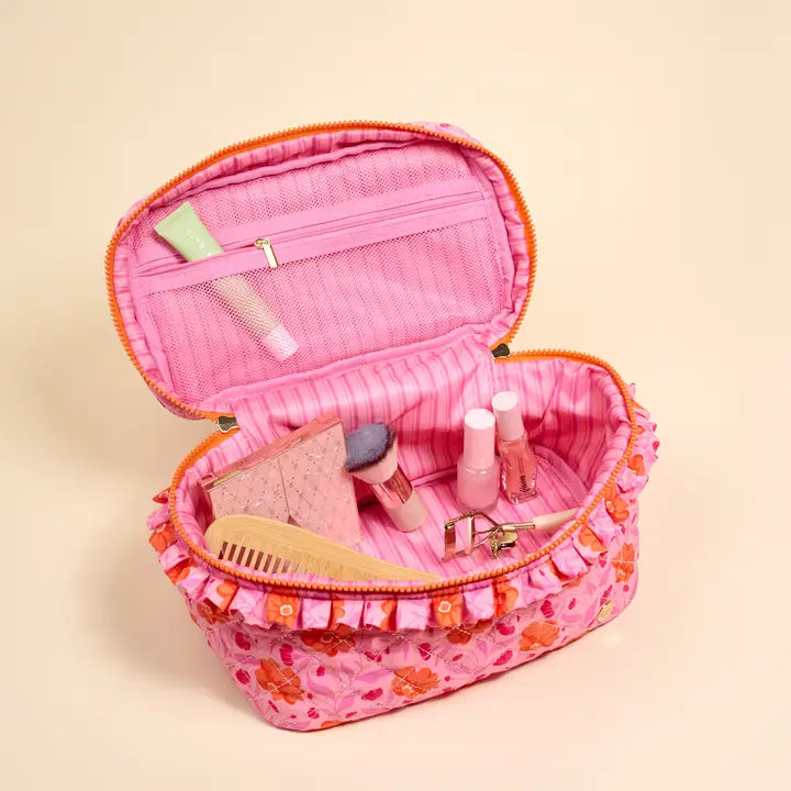 Hot Pink Poppin' Petals Quilted Cosmetic Bag