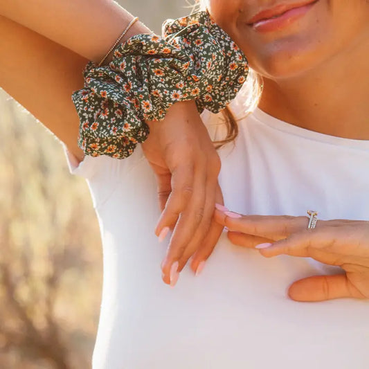 Green Floal Jumbo Scrunchie