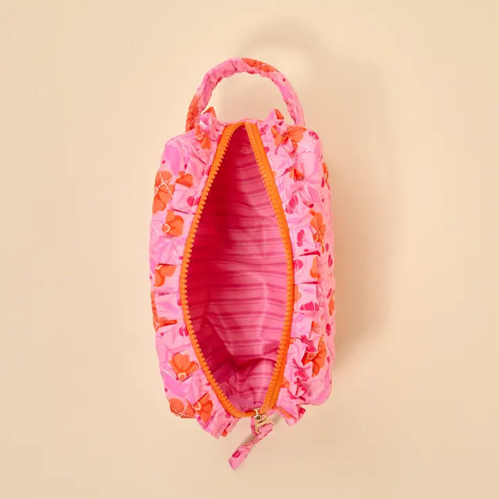 Hot Pink Poppin' Petals Quilted Cosmetic Pouch