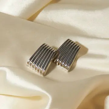 Stainless Steel Straited Ladder Hoop Earrings