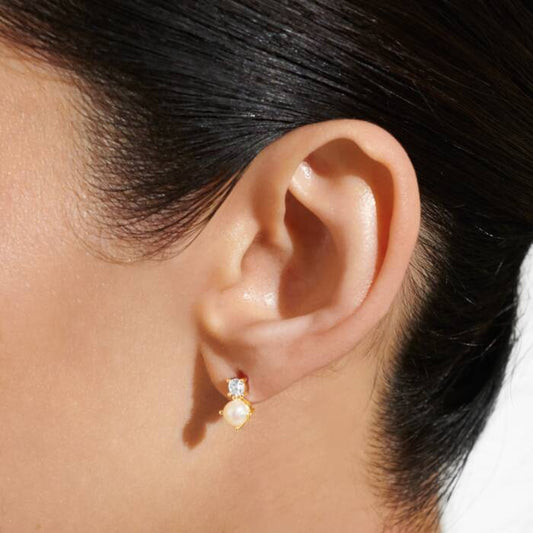 Halo Pearl  & Cubic Zirconia Gold Stud Earrings