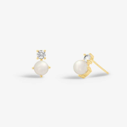 Halo Pearl  & Cubic Zirconia Gold Stud Earrings