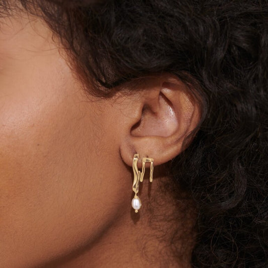 Textured Pearl Hoop Earring Stack In Gold-Tone Plating