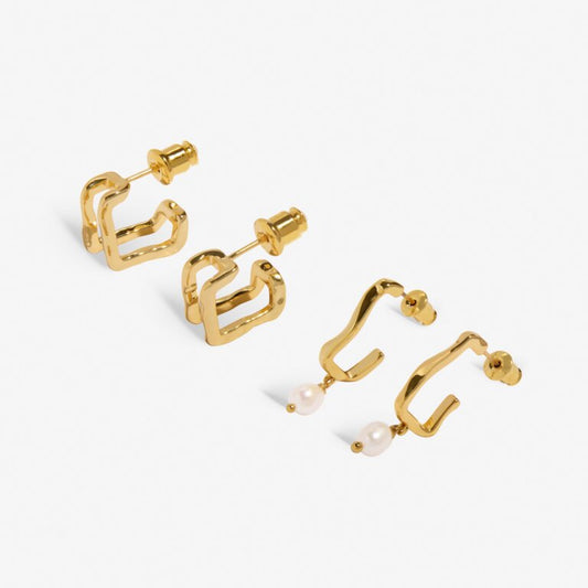 Textured Pearl Hoop Earring Stack In Gold-Tone Plating