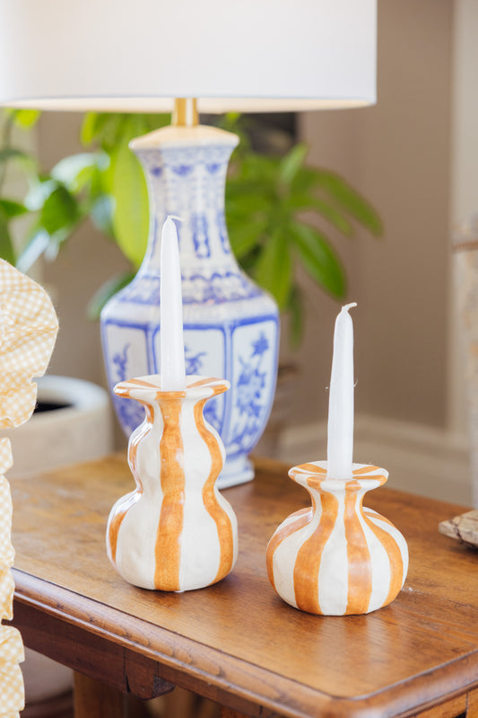 Striped Ceramic Taper Candle Holder
