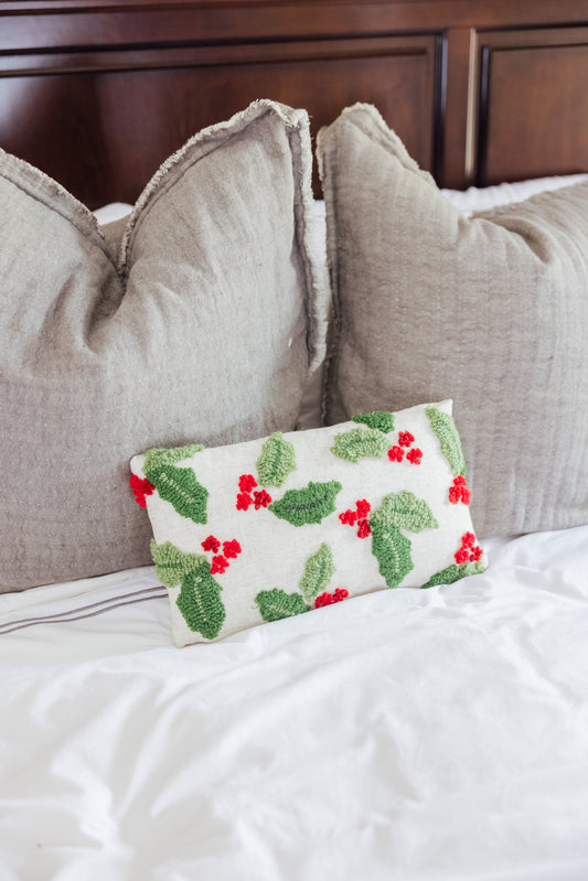 Holly With Berries Tufted Pillow