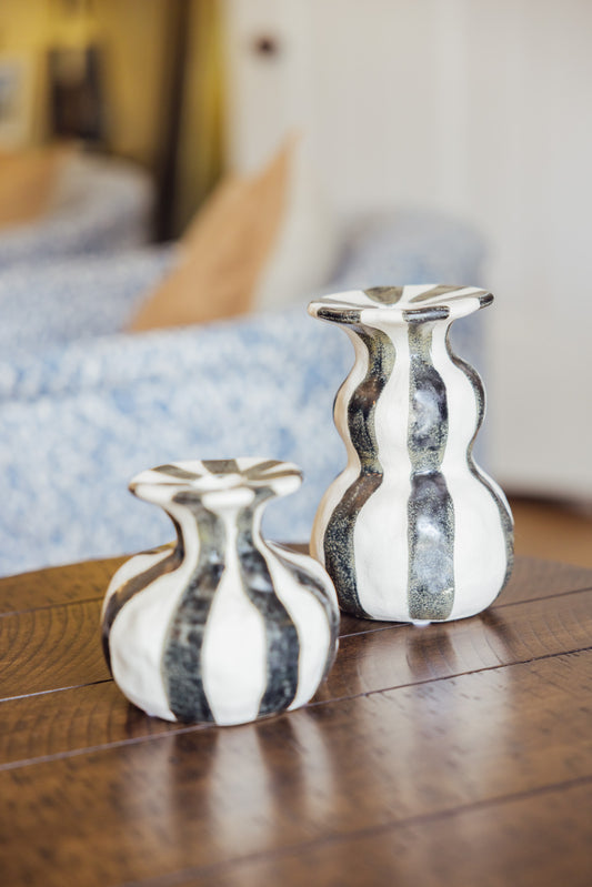 Striped Ceramic Taper Candle Holder