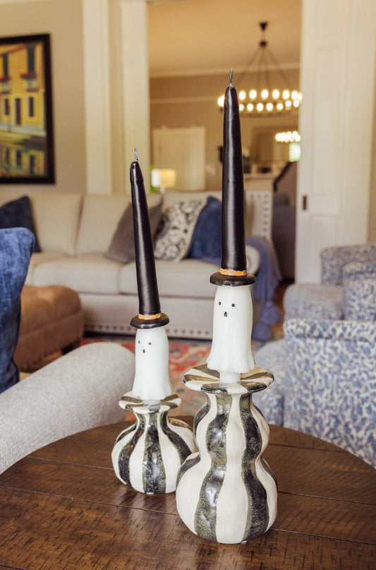 Striped Ceramic Taper Candle Holder
