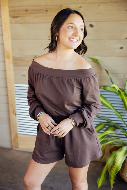Brown Off Shoulder Romper