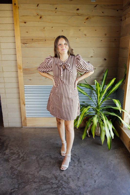 Peach Striped Tie Dress