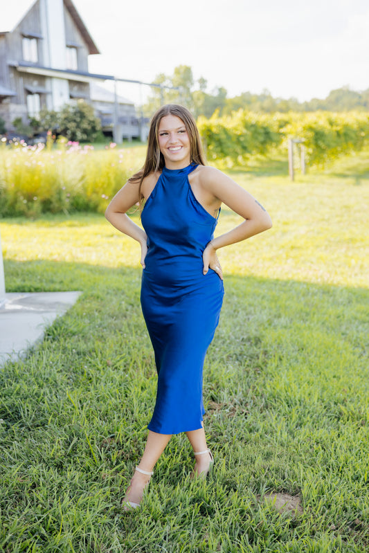 Blue Open Back Midi Dress