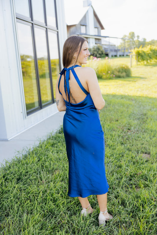 Blue Open Back Midi Dress