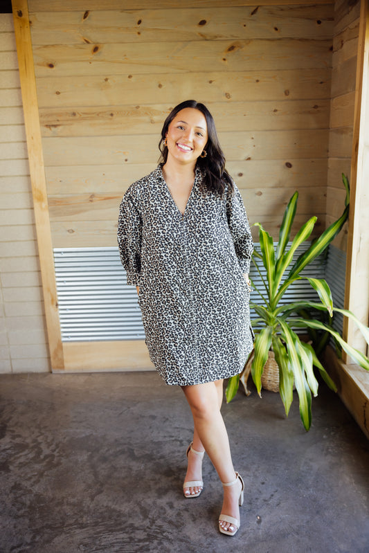 Taupe Leopard Zip Dress