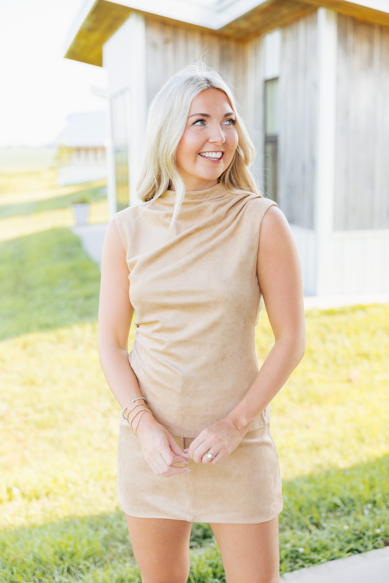 Suede Asymmetrical Skirt Set