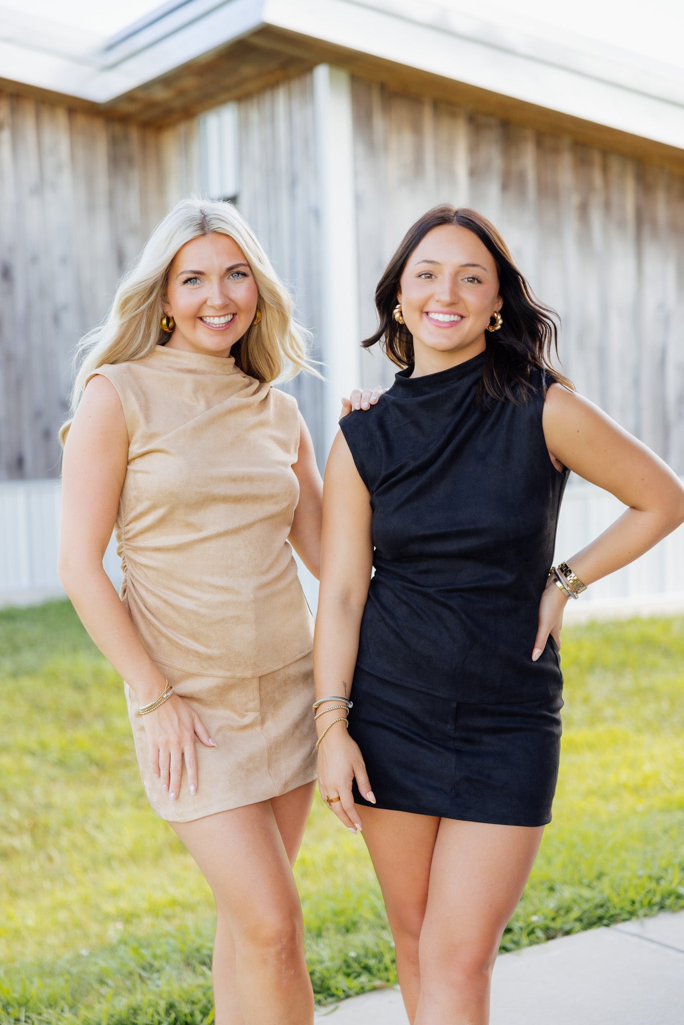 Suede Asymmetrical Skirt Set