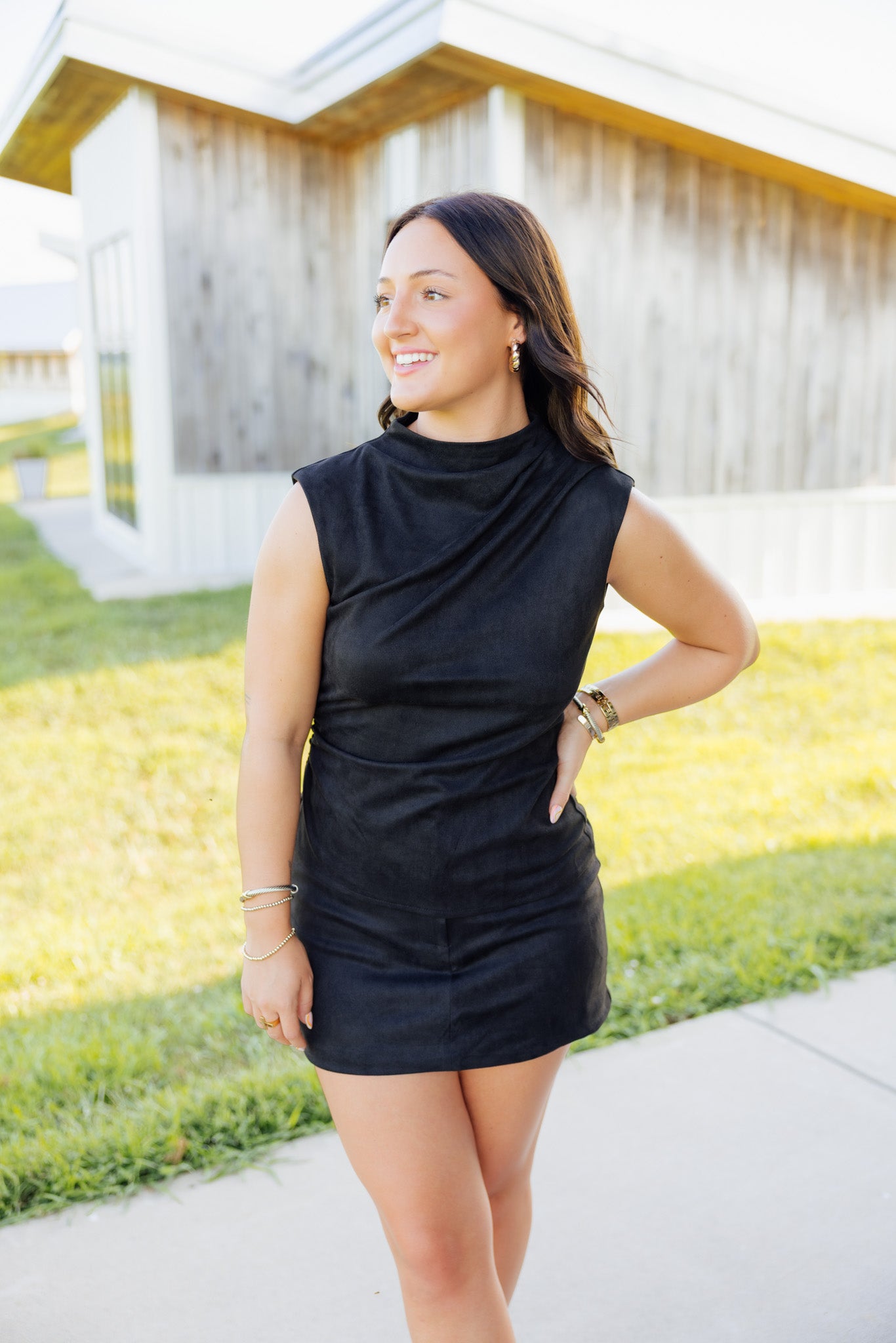 Suede Asymmetrical Skirt Set