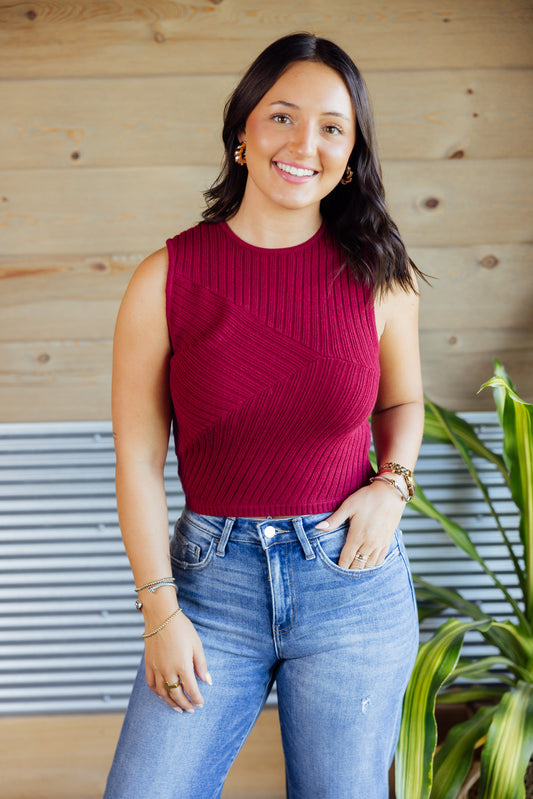 Burgundy Sleeveless Sweater Top