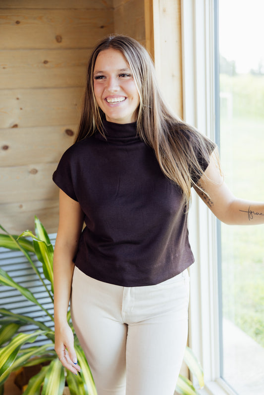 Brown Mock Neck Top