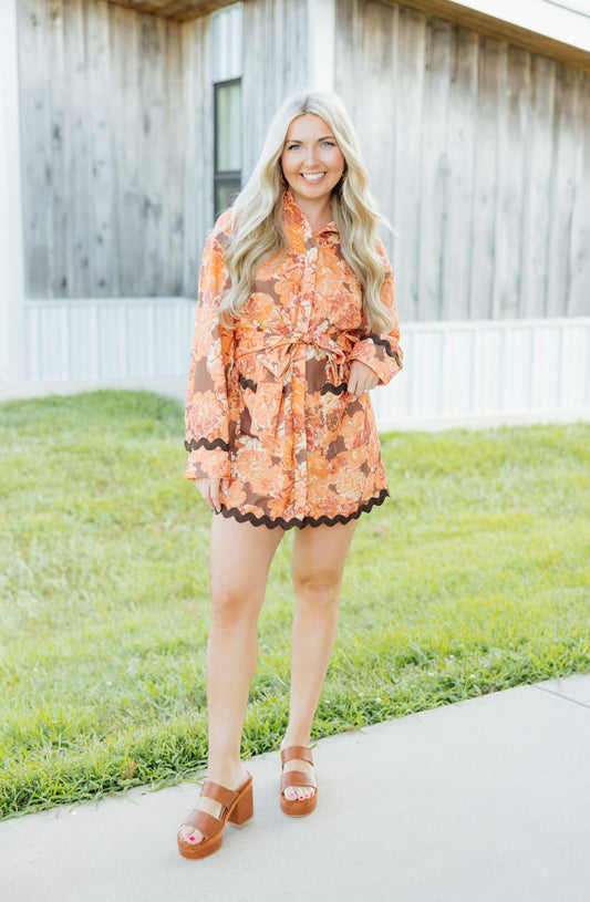 Orange Floral Fall Dress