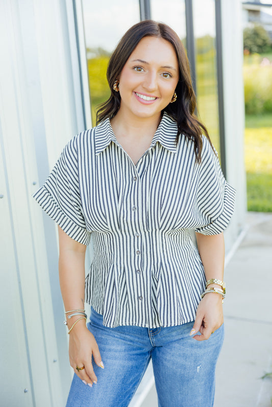 Striped Pleated Top
