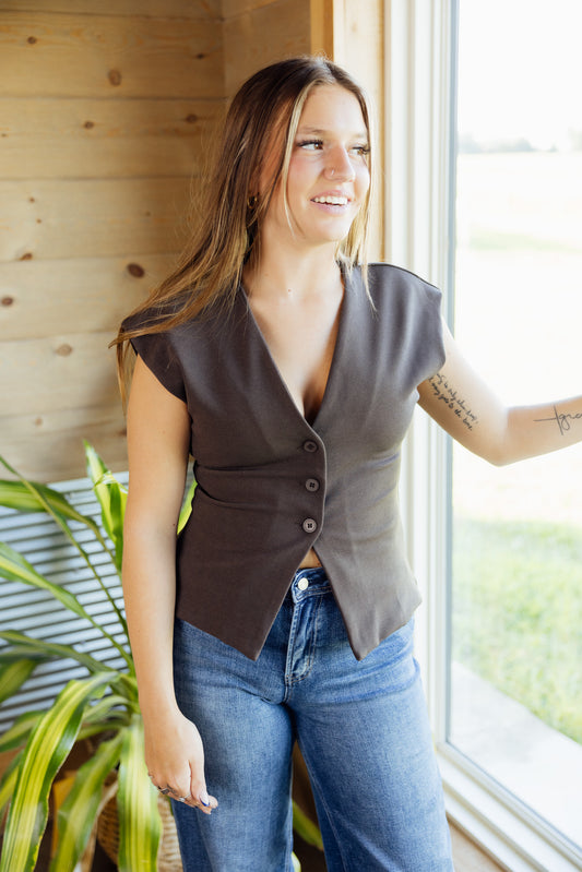 Brown Fitted Waist Vest