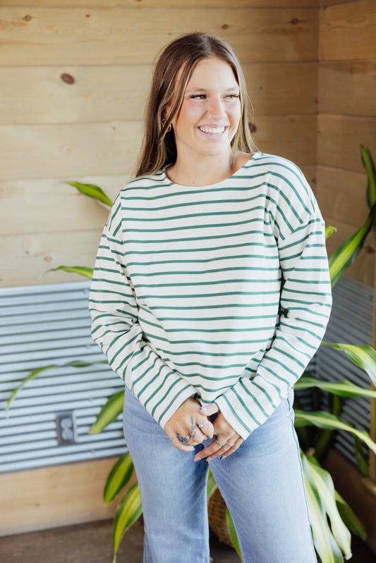 Green/Cream Striped Top