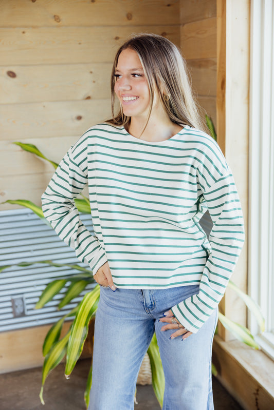 Green/Cream Striped Top