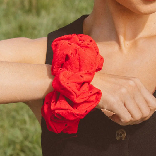 Red Eyelet Jumbo Scrunchie
