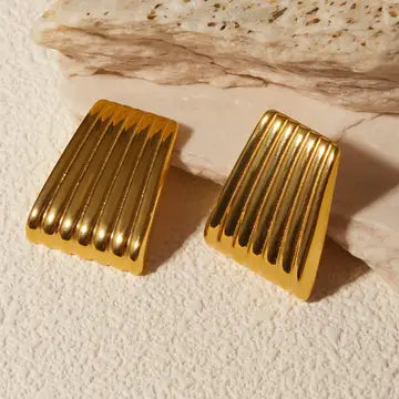 Stainless Steel Straited Ladder Hoop Earrings