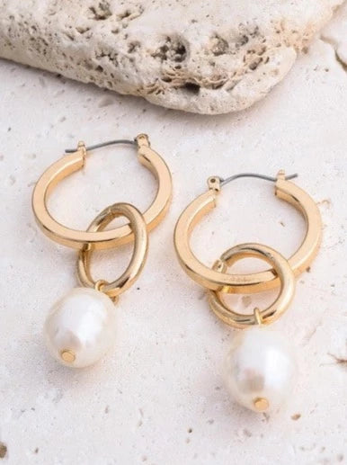 Double Circle Pearl Drop Earrings
